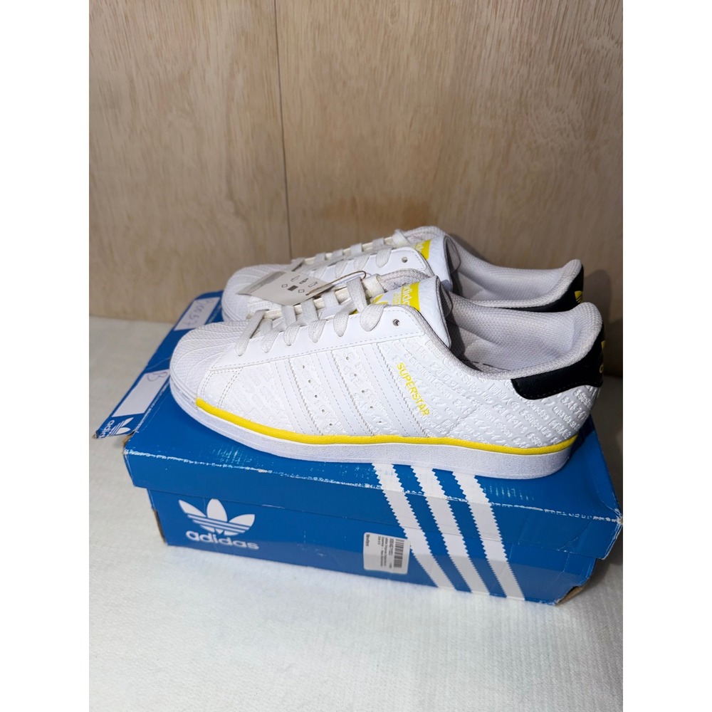 Adidas Superstar White Yellow Black Embossed Text Sneakers FZ3733